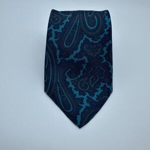 Roxy Men's 100% Silk Necktie Made in Italy Teal Blue Green Purple Paisley Tie